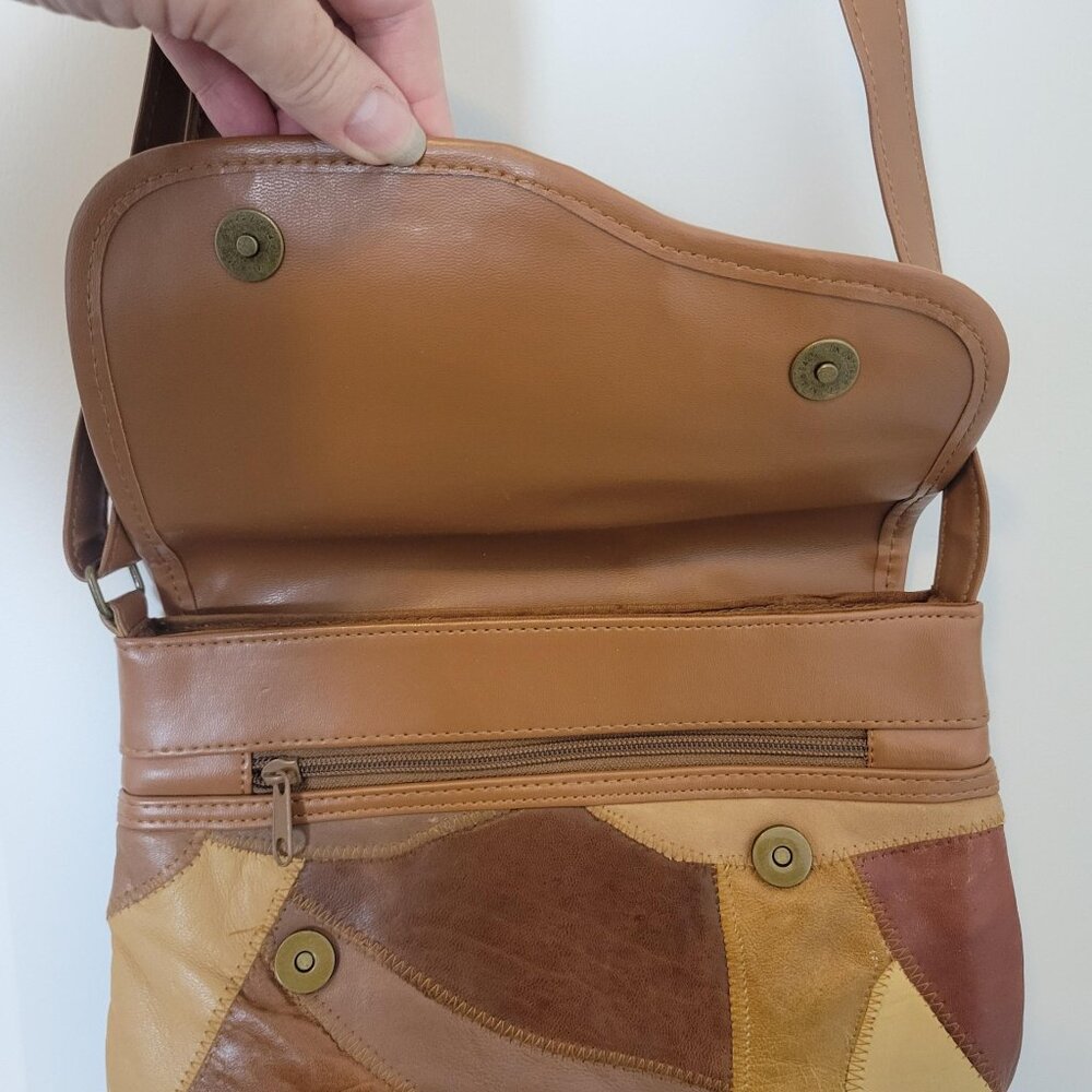Vtg Boho Patchwork Multi Color Handbag Purse Leat… - image 3